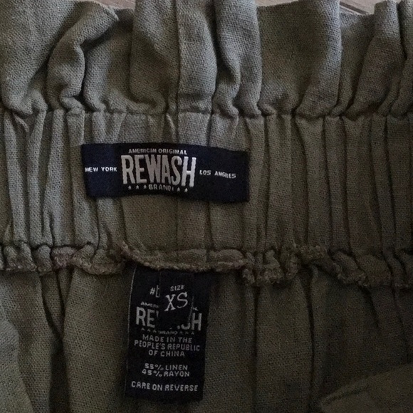 Rewash Shorts Size XS Olive Green Elastic Waist Linen Blend - Picture 3 of 5